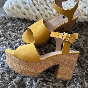 Mustard Yellow Cork Platform Shoes